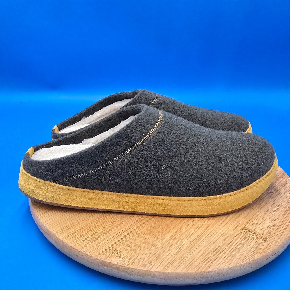 OluKai Men's Hanani Hulu Wool Felt Lined Mules Slippers Size 12 Green Yellow New